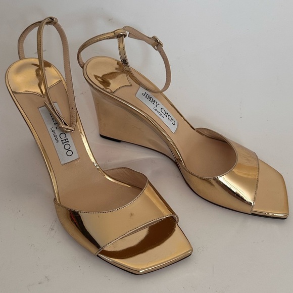 Jimmy Choo Brien 85MM Patent Wedge Sandals - Picture 1 of 9